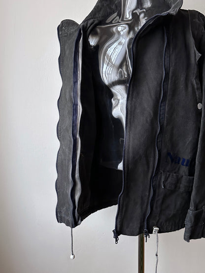 Berlin 90's Cotton jacket many zipper Garment dyed Black Toto Praha Vintage clothing store Showroom Prague Rare 90年代 古着屋  プラハ 黒 ガーメントダイ ユーロ古着 ヨーロッパ古着 ユーロヴィンテージ