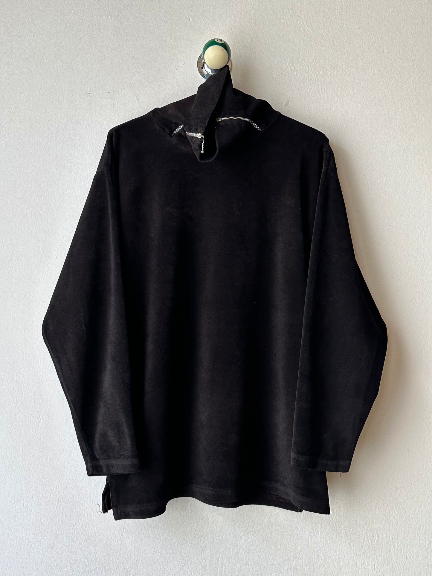 1990s black faux velour top - L~XL