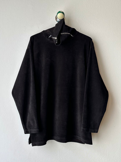 1990s black faux velour top - L~XL