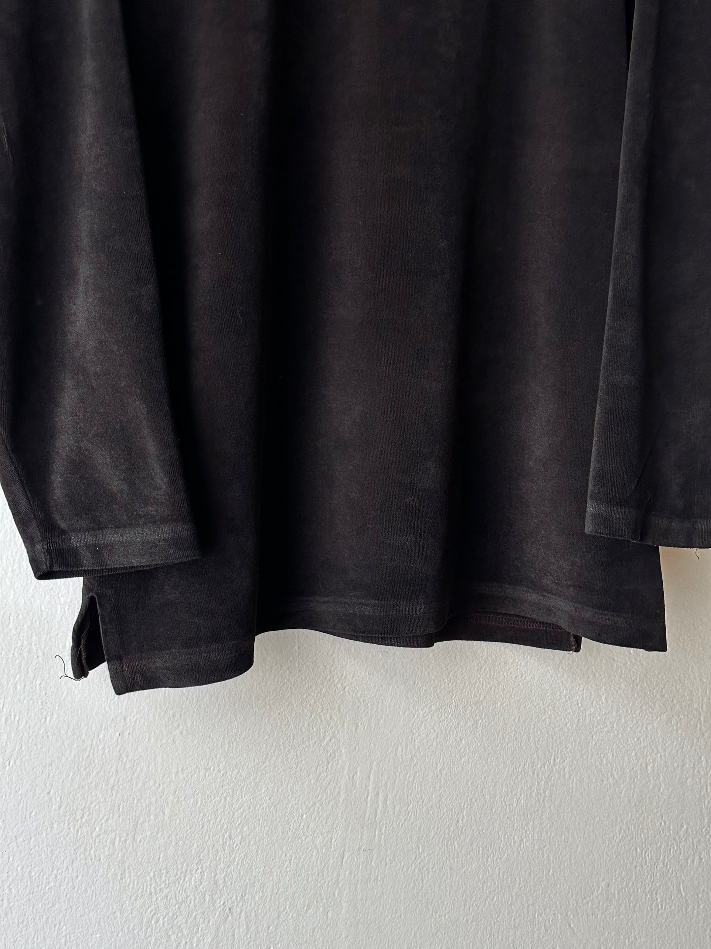 1990s black faux velour top - L~XL