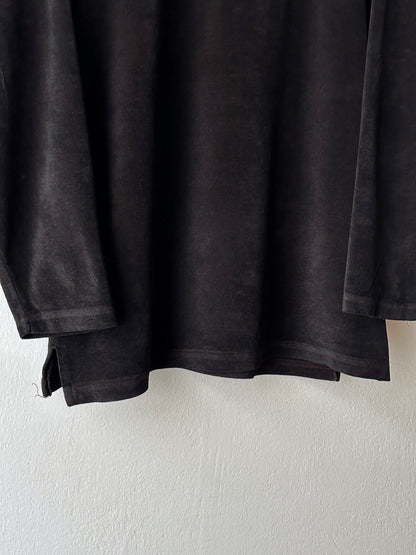 1990s black faux velour top - L~XL