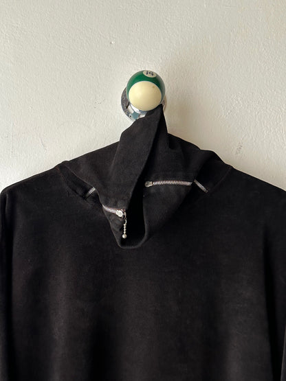 1990s black faux velour top - L~XL