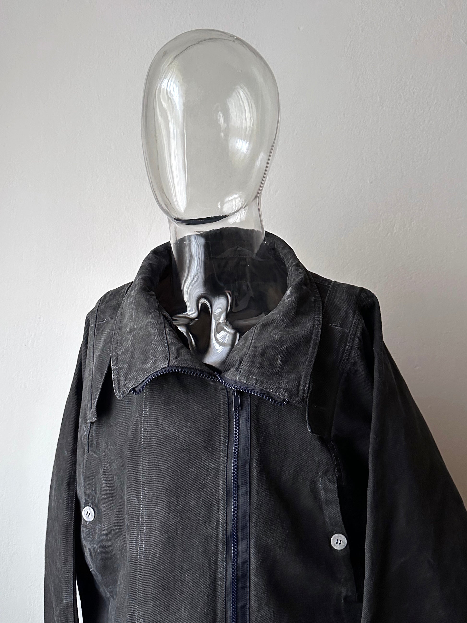 Berlin 90's Cotton jacket many zipper Garment dyed Black Toto Praha Vintage clothing store Showroom Prague Rare 90年代 古着屋  プラハ 黒 ガーメントダイ ユーロ古着 ヨーロッパ古着 ユーロヴィンテージ