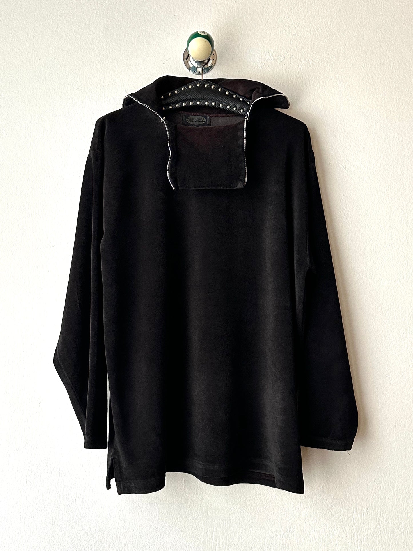 1990s black faux velour top - L~XL