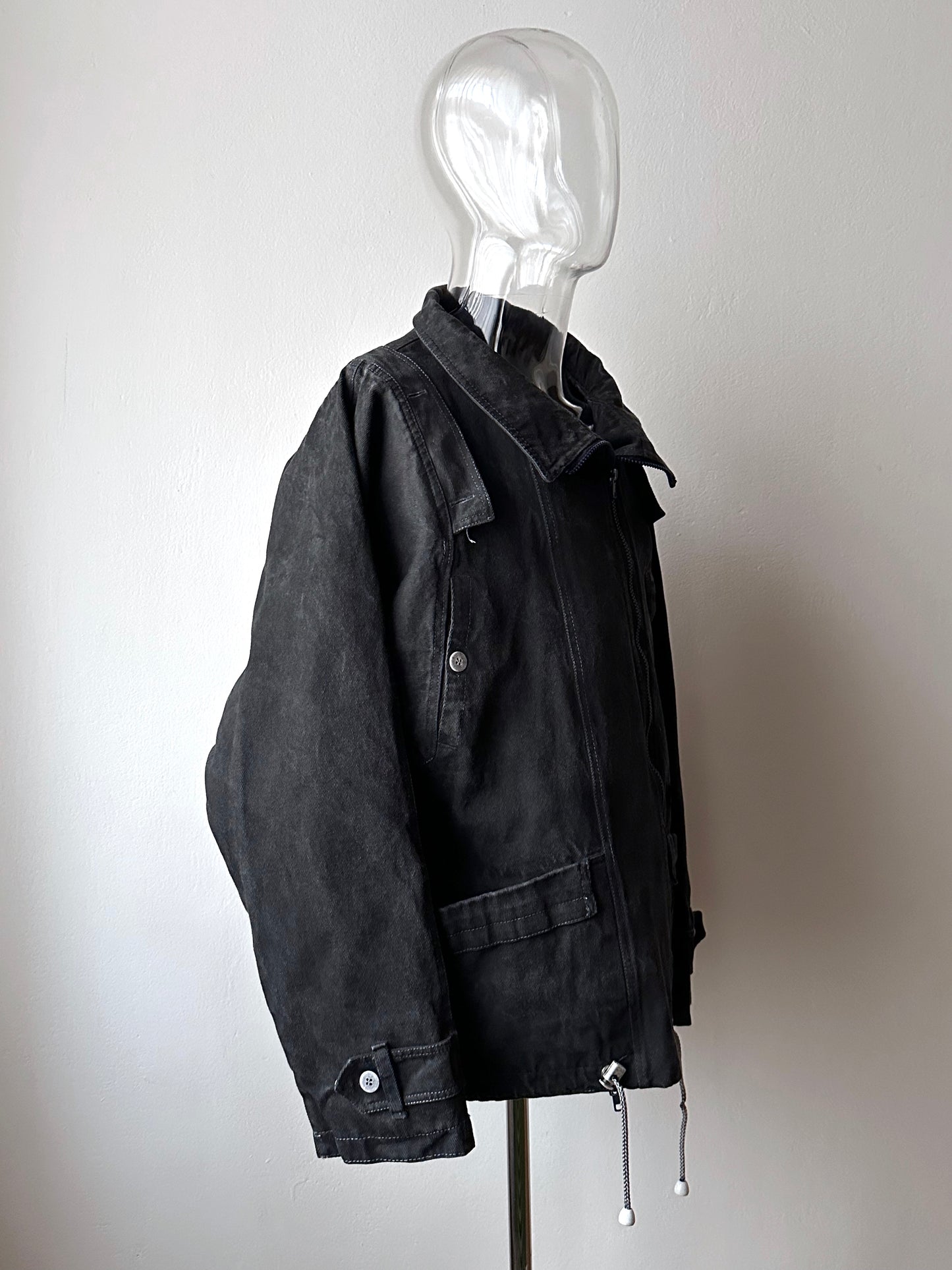 Berlin 90's Cotton jacket many zipper Garment dyed Black Toto Praha Vintage clothing store Showroom Prague Rare 90年代 古着屋  プラハ 黒 ガーメントダイ ユーロ古着 ヨーロッパ古着 ユーロヴィンテージ