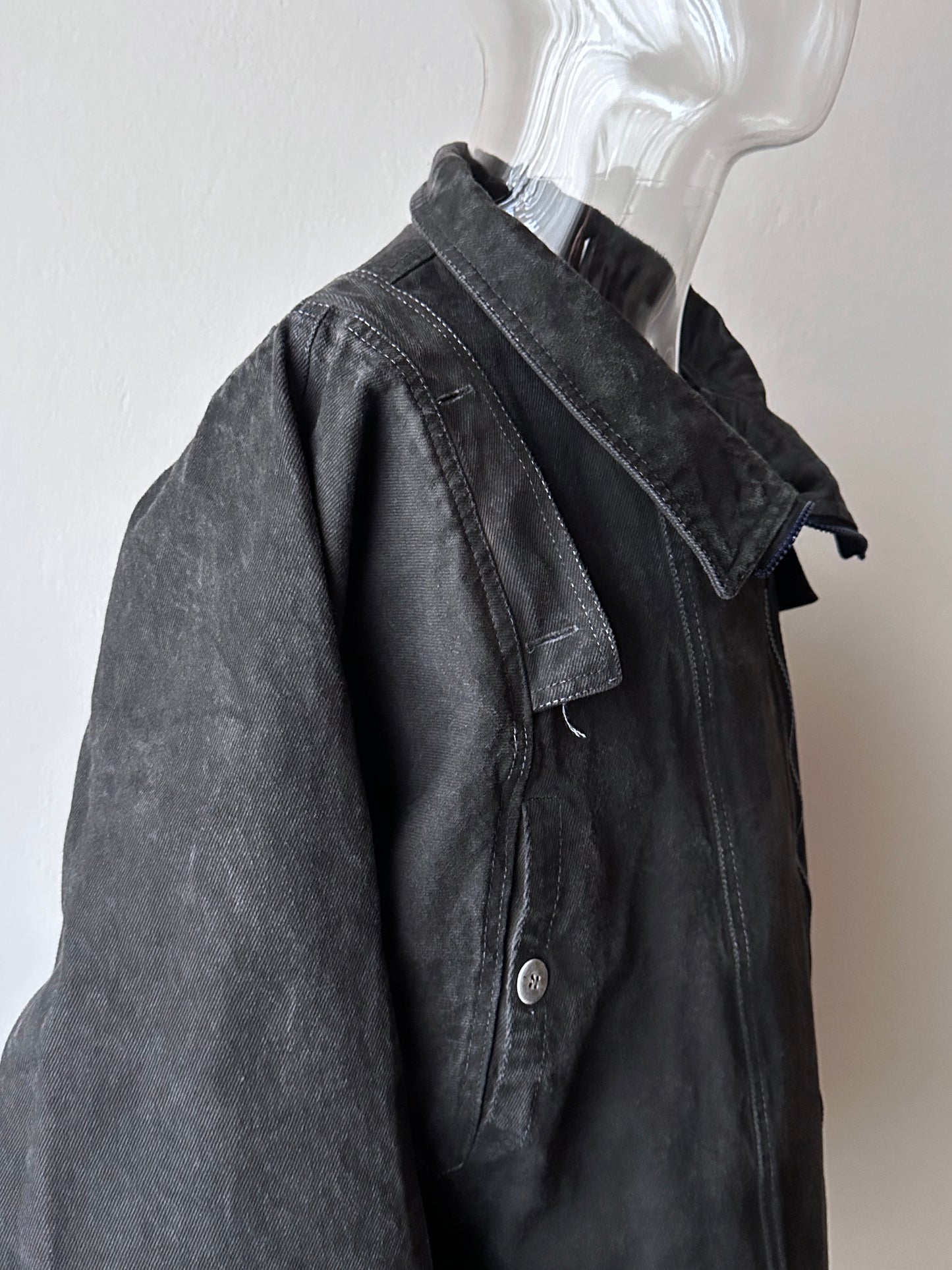 Berlin 90's Cotton jacket many zipper Garment dyed Black Toto Praha Vintage clothing store Showroom Prague Rare 90年代 古着屋  プラハ 黒 ガーメントダイ ユーロ古着 ヨーロッパ古着 ユーロヴィンテージ