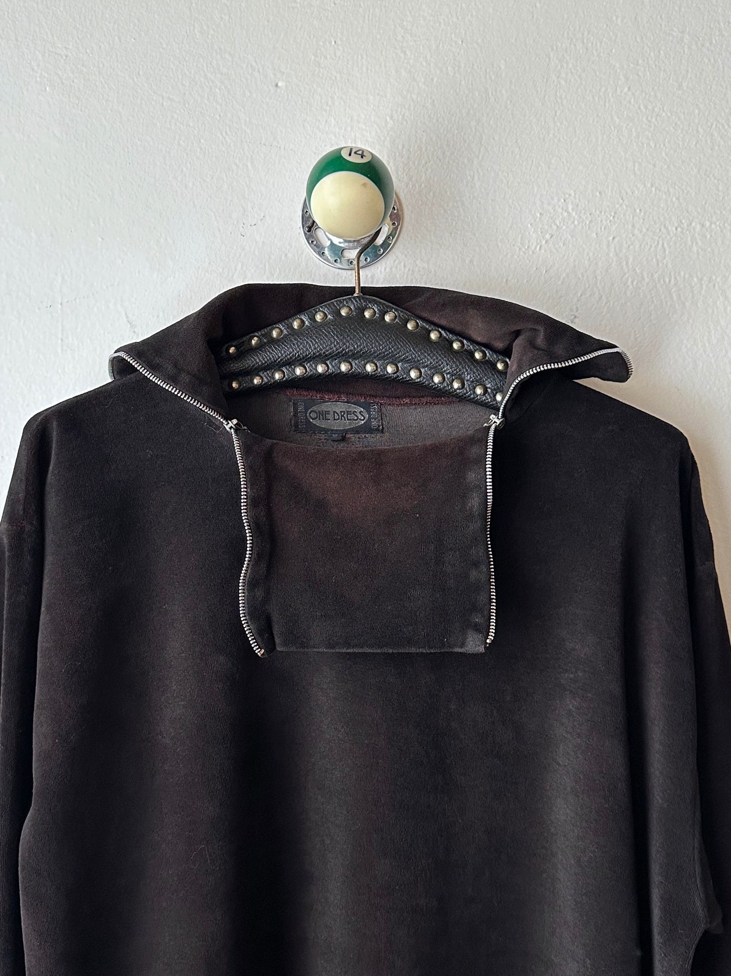 1990s black faux velour top - L~XL