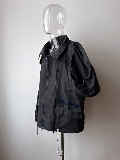 Berlin 90's Cotton jacket many zipper Garment dyed Black Toto Praha Vintage clothing store Showroom Prague Rare 90年代 古着屋  プラハ 黒 ガーメントダイ ユーロ古着 ヨーロッパ古着 ユーロヴィンテージ