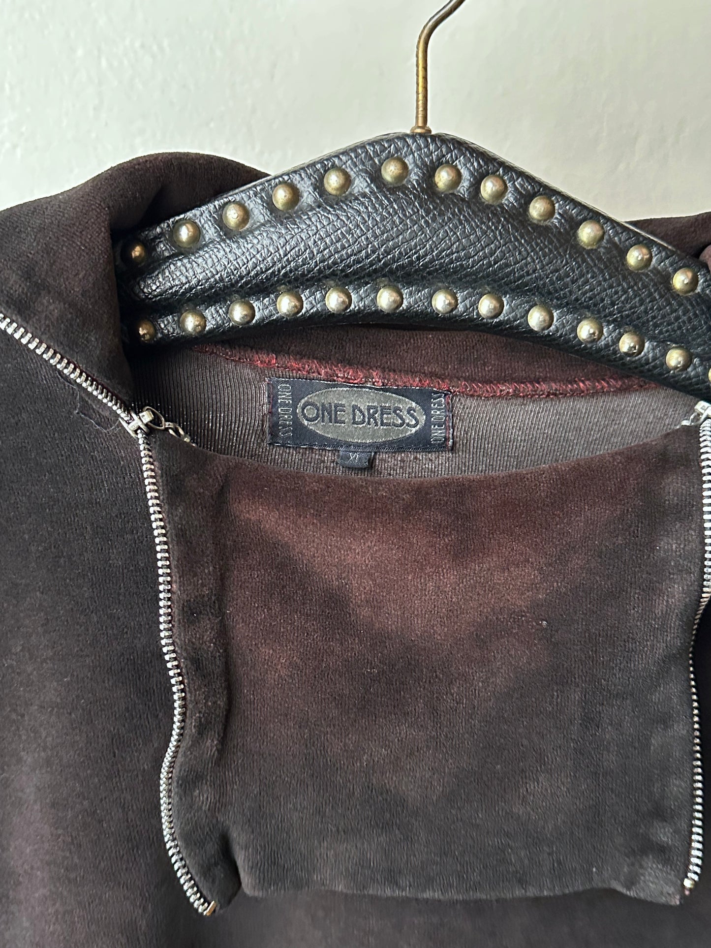 1990s black faux velour top - L~XL