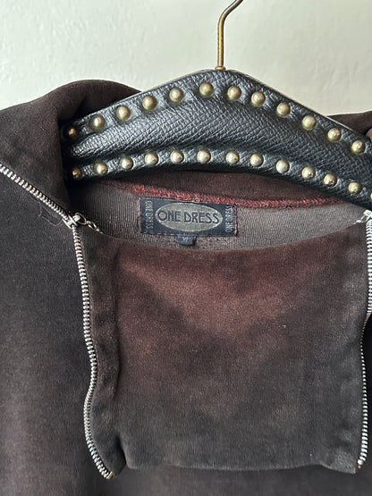 1990s black faux velour top - L~XL