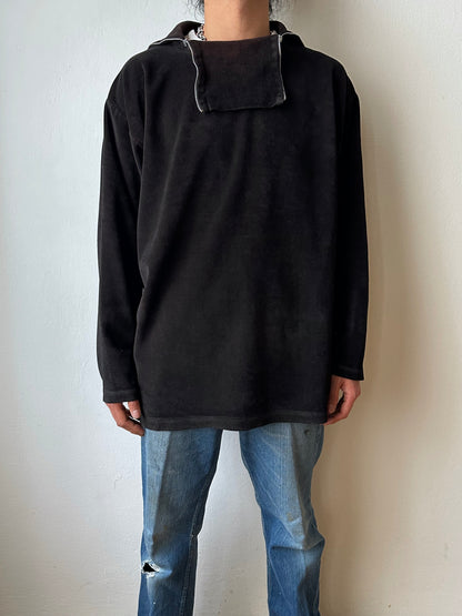 1990s black faux velour top - L~XL