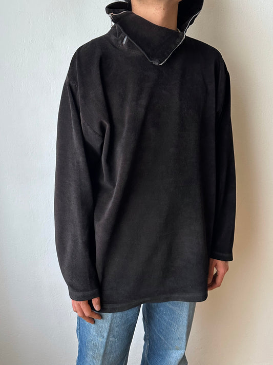 1990s black faux velour top - L~XL