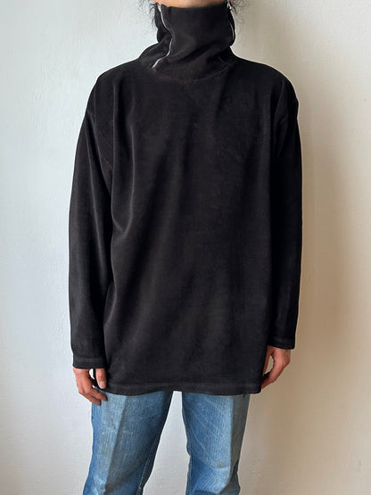 1990s black faux velour top - L~XL