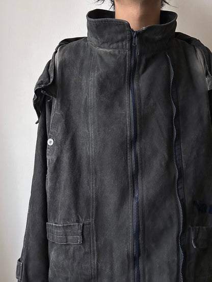 Berlin 90's Cotton jacket many zipper Garment dyed Black Toto Praha Vintage clothing store Showroom Prague Rare 90年代 古着屋  プラハ 黒 ガーメントダイ ユーロ古着 ヨーロッパ古着 ユーロヴィンテージ