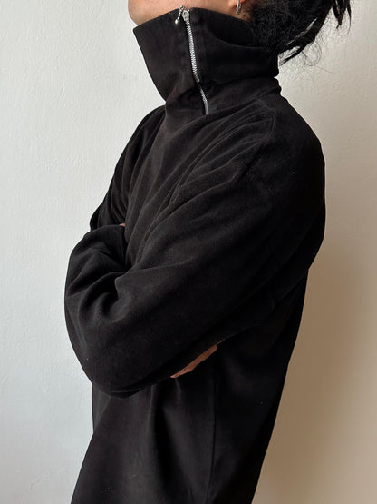 1990s black faux velour top - L~XL