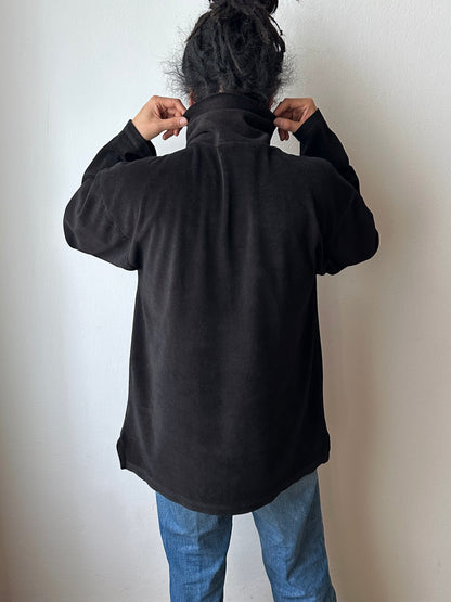 1990s black faux velour top - L~XL