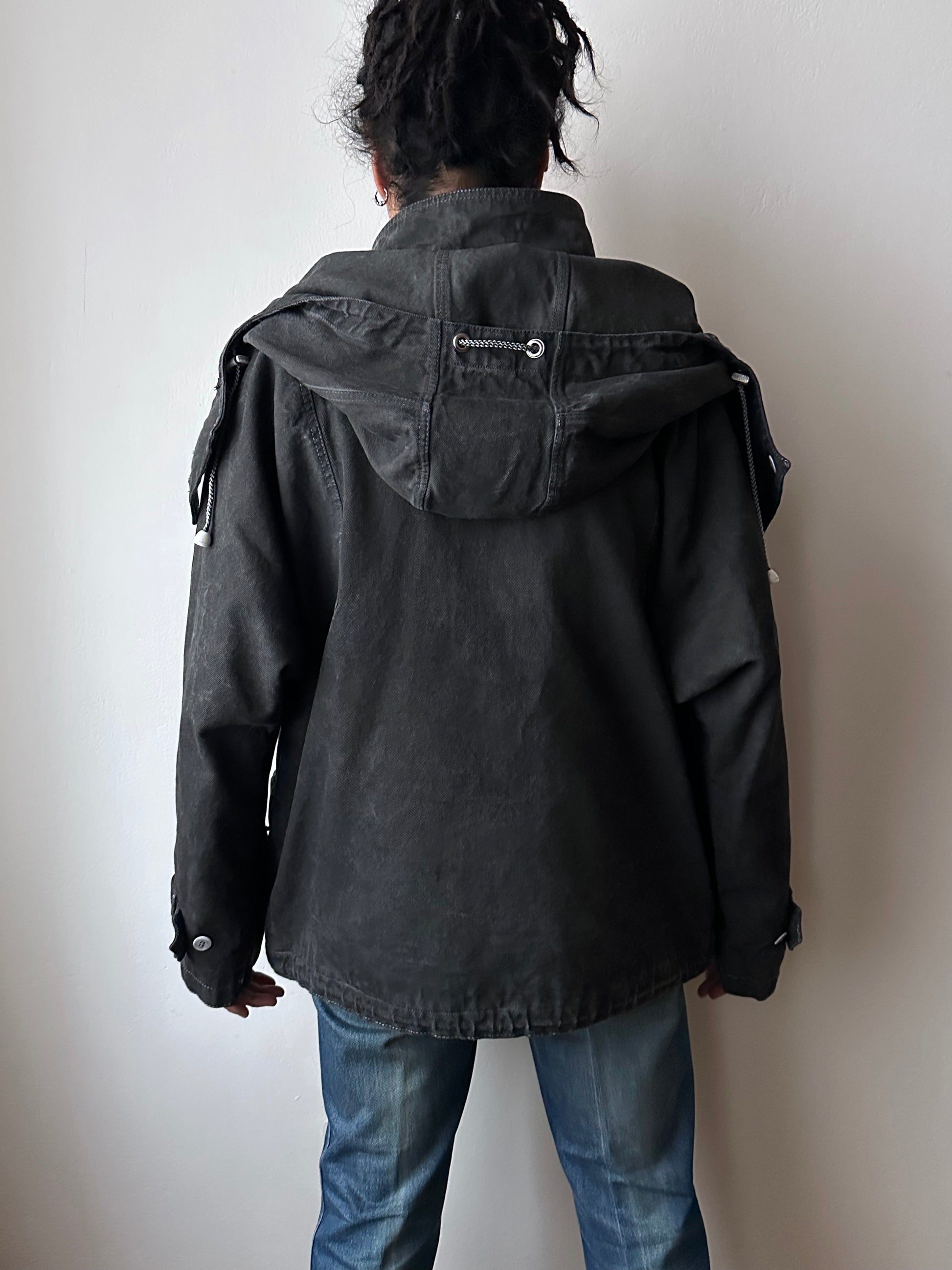 Berlin 90's Cotton jacket many zipper Garment dyed Black Toto Praha Vintage clothing store Showroom Prague Rare 90年代 古着屋  プラハ 黒 ガーメントダイ ユーロ古着 ヨーロッパ古着 ユーロヴィンテージ