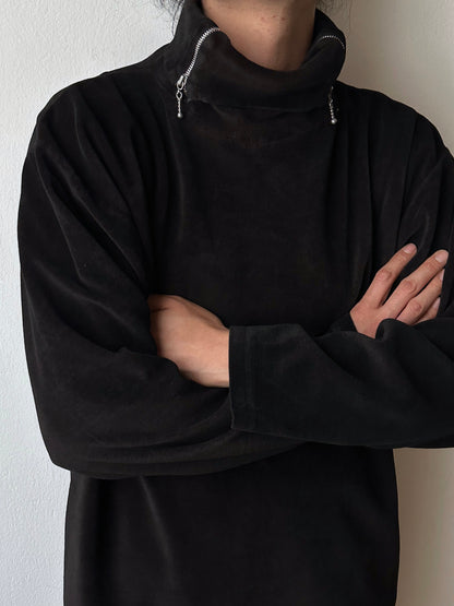 1990s black faux velour top - L~XL