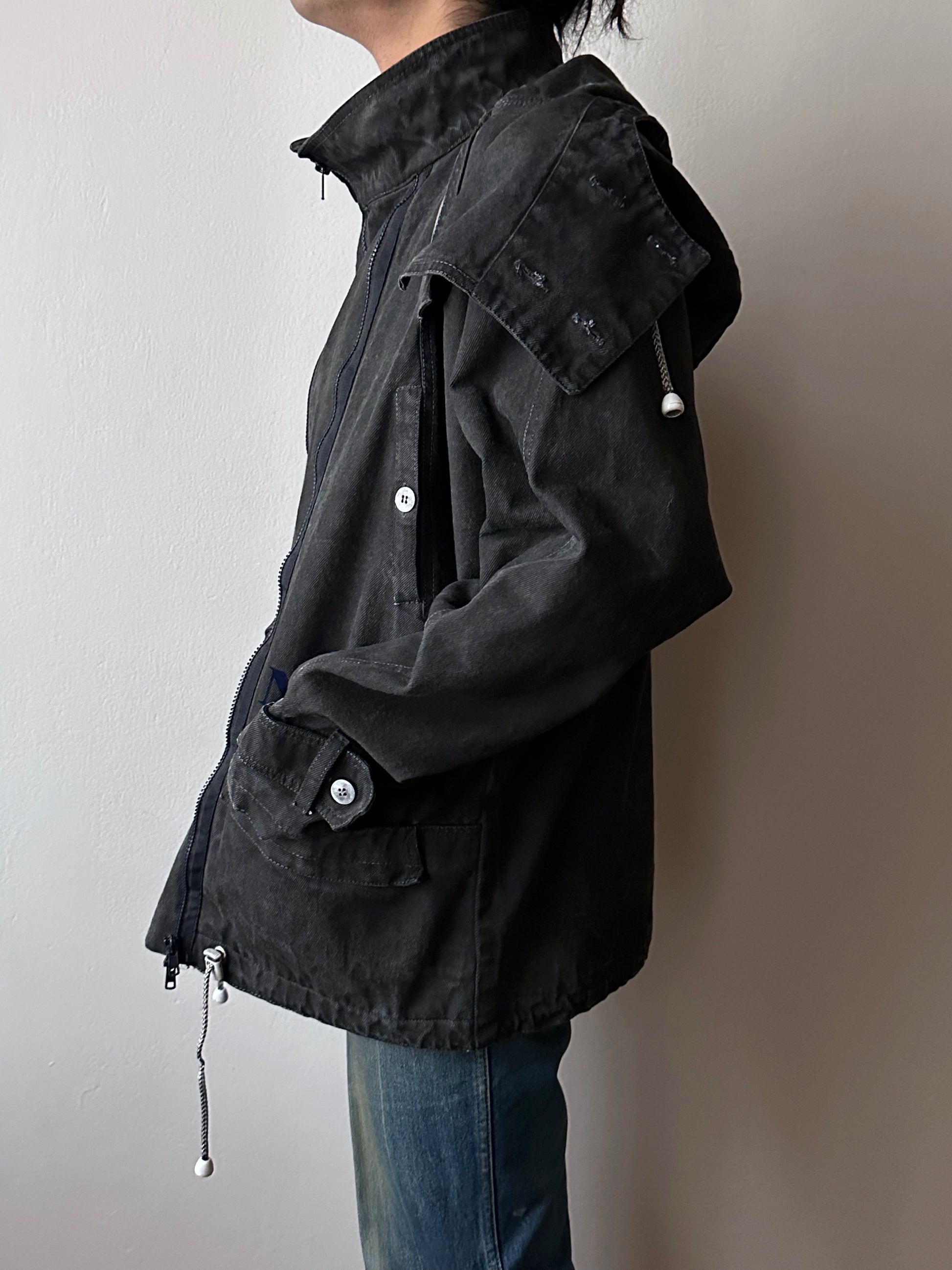 Berlin 90's Cotton jacket many zipper Garment dyed Black Toto Praha Vintage clothing store Showroom Prague Rare 90年代 古着屋  プラハ 黒 ガーメントダイ ユーロ古着 ヨーロッパ古着 ユーロヴィンテージ