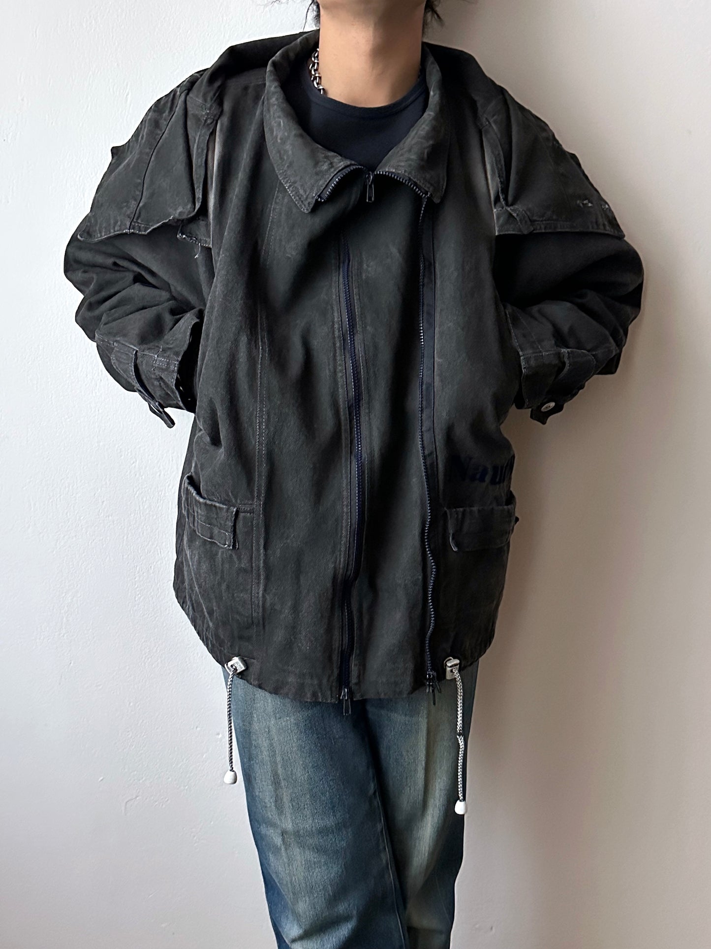 Berlin 90's Cotton jacket many zipper Garment dyed Black Toto Praha Vintage clothing store Showroom Prague Rare 90年代 古着屋  プラハ 黒 ガーメントダイ ユーロ古着 ヨーロッパ古着 ユーロヴィンテージ