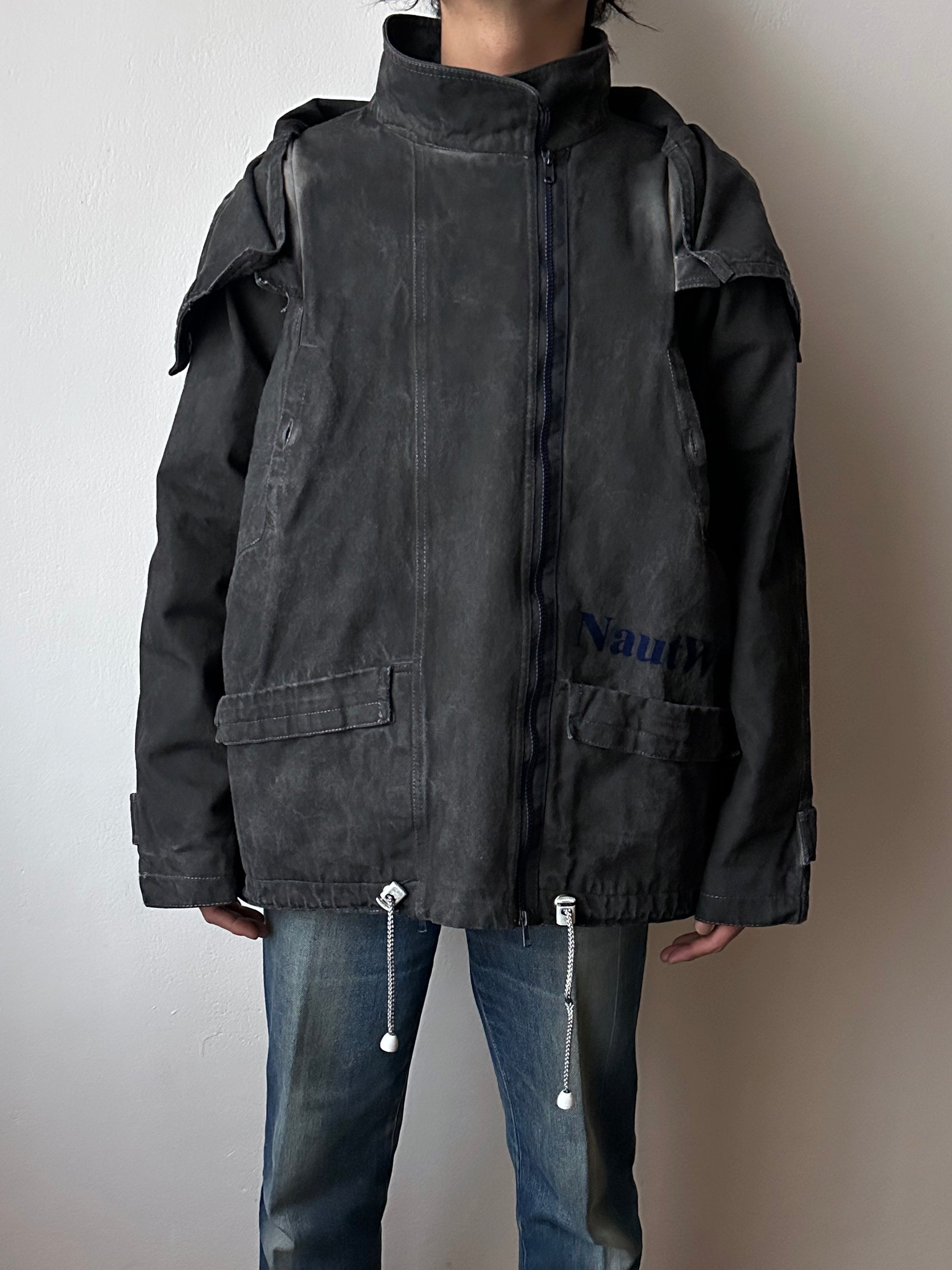 Berlin 90's Cotton jacket many zipper Garment dyed Black Toto Praha Vintage clothing store Showroom Prague Rare 90年代 古着屋  プラハ 黒 ガーメントダイ ユーロ古着 ヨーロッパ古着 ユーロヴィンテージ