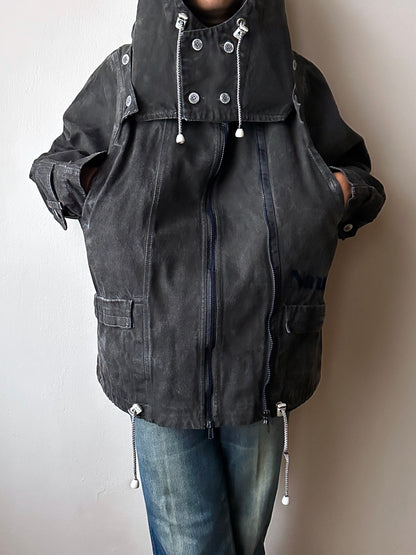 Berlin 90's Cotton jacket many zipper Garment dyed Black Toto Praha Vintage clothing store Showroom Prague Rare 90年代 古着屋  プラハ 黒 ガーメントダイ ユーロ古着 ヨーロッパ古着 ユーロヴィンテージ