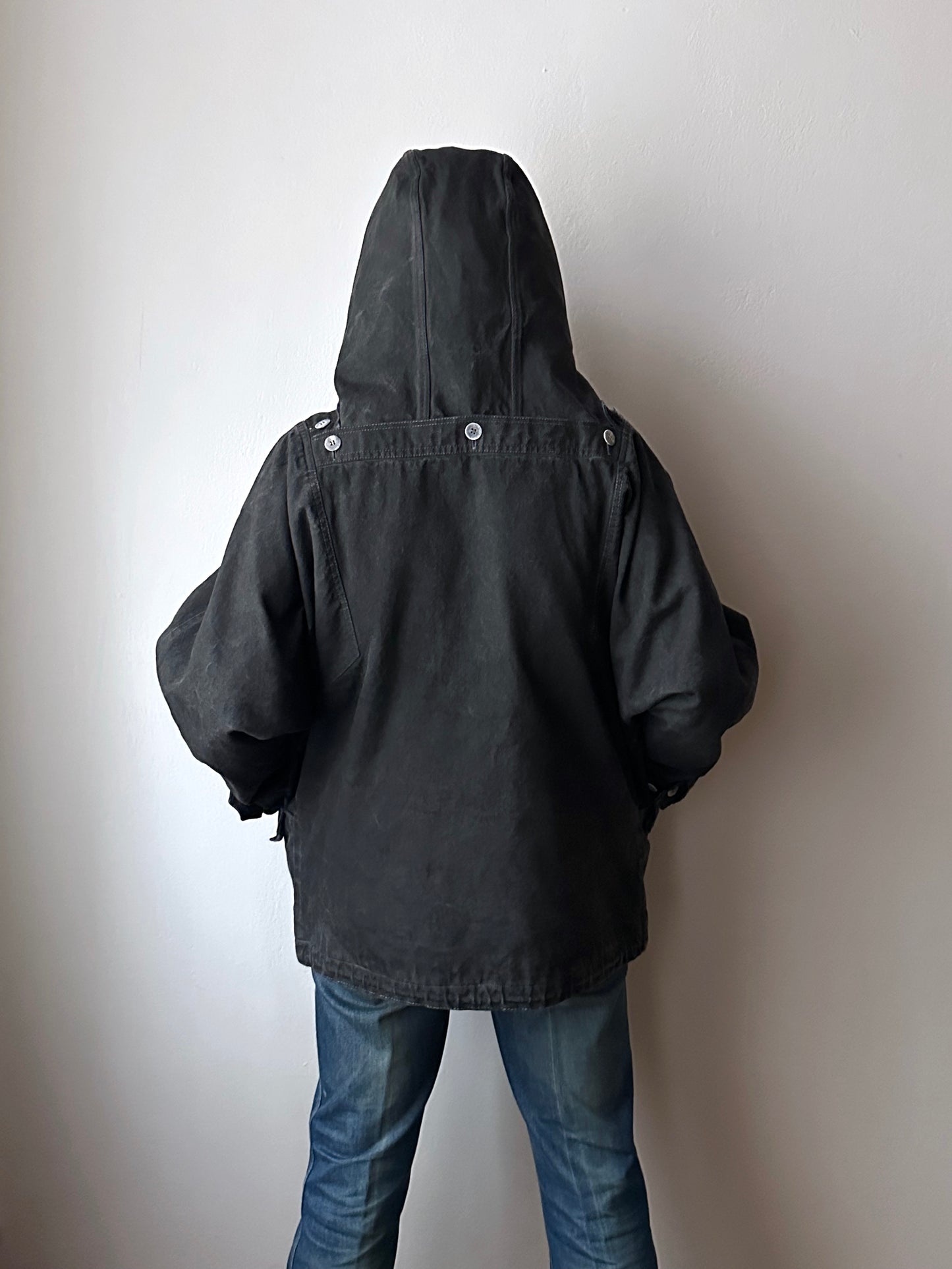 Berlin 90's Cotton jacket many zipper Garment dyed Black Toto Praha Vintage clothing store Showroom Prague Rare 90年代 古着屋  プラハ 黒 ガーメントダイ ユーロ古着 ヨーロッパ古着 ユーロヴィンテージ