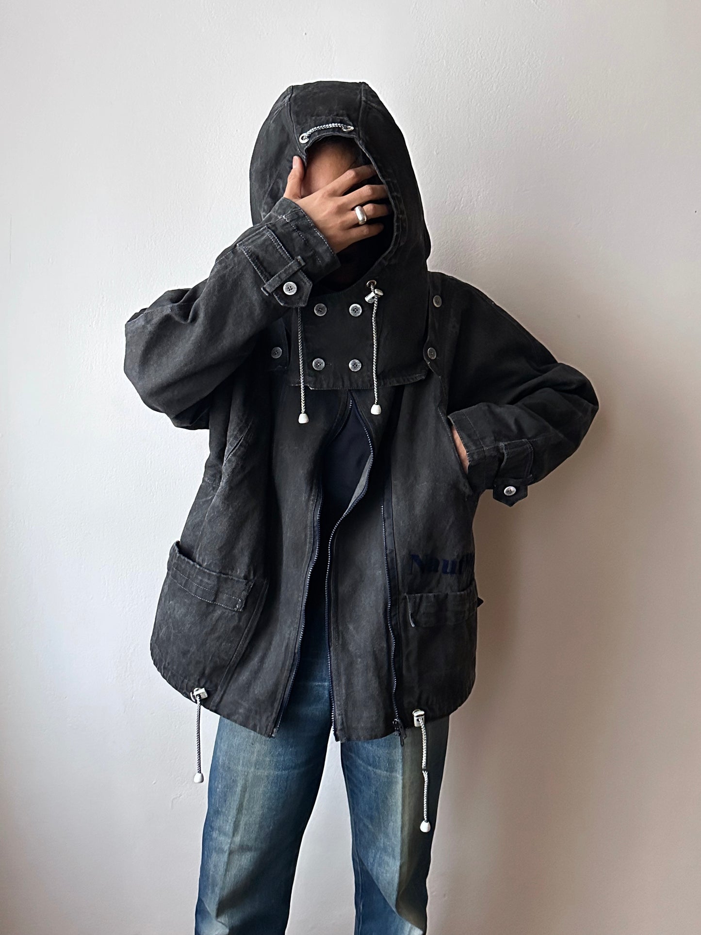 Berlin 90's Cotton jacket many zipper Garment dyed Black Toto Praha Vintage clothing store Showroom Prague Rare 90年代 古着屋  プラハ 黒 ガーメントダイ ユーロ古着 ヨーロッパ古着 ユーロヴィンテージ