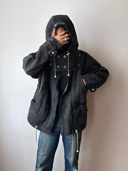 Berlin 90's Cotton jacket many zipper Garment dyed Black Toto Praha Vintage clothing store Showroom Prague Rare 90年代 古着屋  プラハ 黒 ガーメントダイ ユーロ古着 ヨーロッパ古着 ユーロヴィンテージ