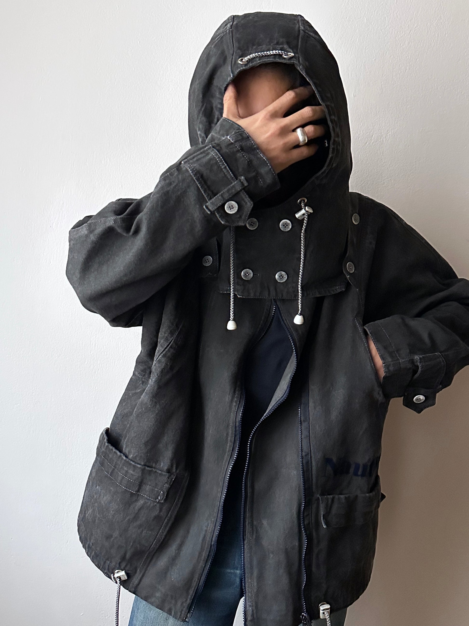 Berlin 90's Cotton jacket many zipper Garment dyed Black Toto Praha Vintage clothing store Showroom Prague Rare 90年代 古着屋  プラハ 黒 ガーメントダイ ユーロ古着 ヨーロッパ古着 ユーロヴィンテージ