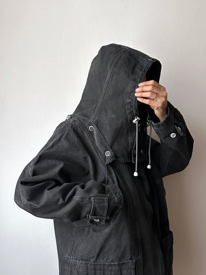 Berlin 90's Cotton jacket many zipper Garment dyed Black Toto Praha Vintage clothing store Showroom Prague Rare 90年代 古着屋  プラハ 黒 ガーメントダイ ユーロ古着 ヨーロッパ古着 ユーロヴィンテージ