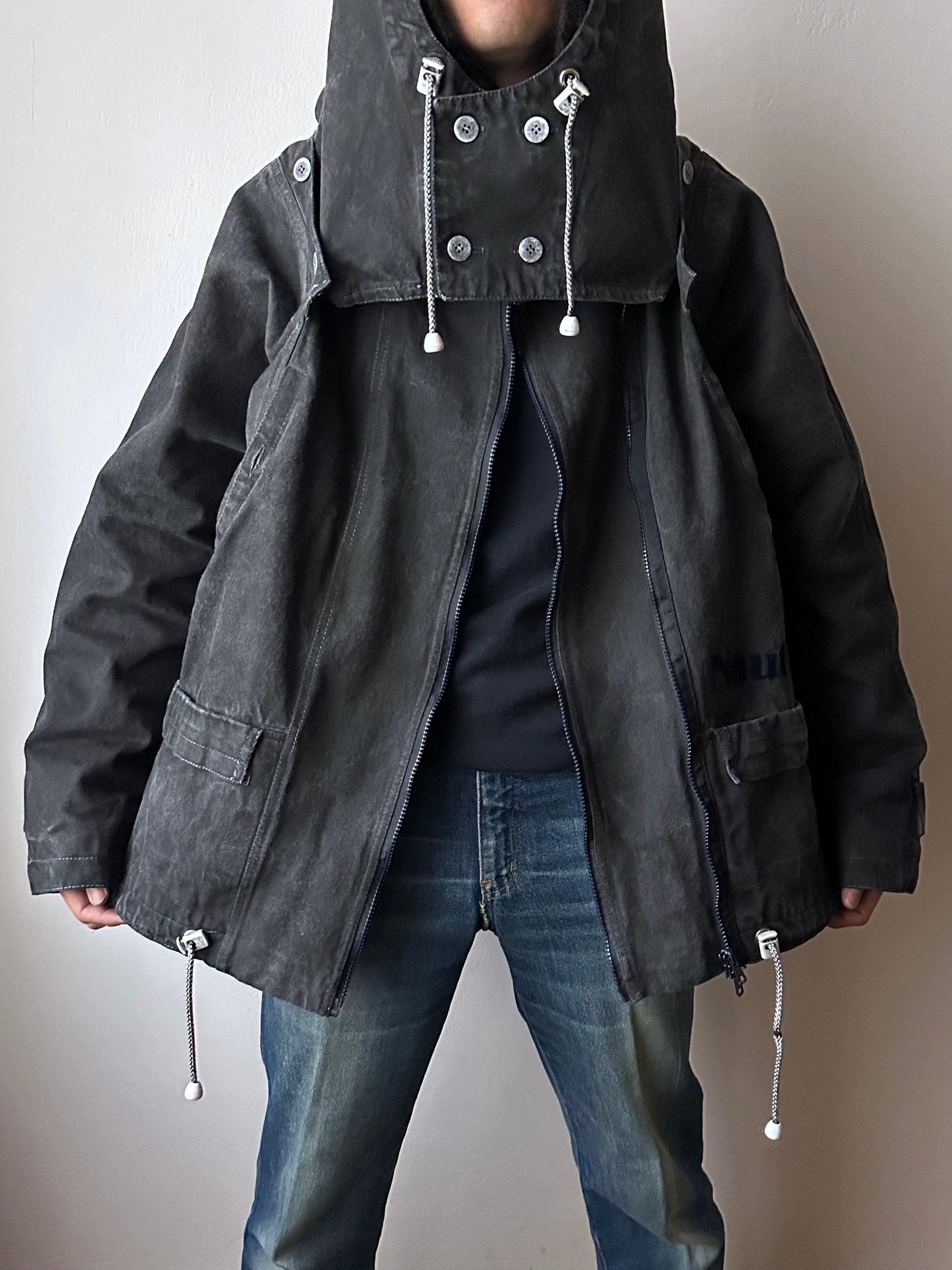 Berlin 90's Cotton jacket many zipper Garment dyed Black Toto Praha Vintage clothing store Showroom Prague Rare 90年代 古着屋  プラハ 黒 ガーメントダイ ユーロ古着 ヨーロッパ古着 ユーロヴィンテージ