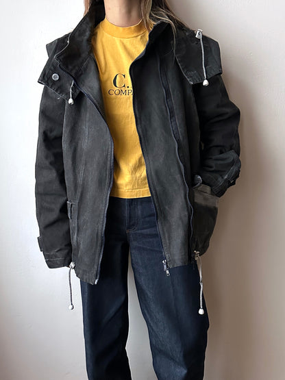 Berlin 90's Cotton jacket many zipper Garment dyed Black Toto Praha Vintage clothing store Showroom Prague Rare 90年代 古着屋  プラハ 黒 ガーメントダイ ユーロ古着 ヨーロッパ古着 ユーロヴィンテージ