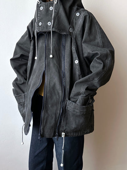 Berlin 90's Cotton jacket many zipper Garment dyed Black Toto Praha Vintage clothing store Showroom Prague Rare 90年代 古着屋  プラハ 黒 ガーメントダイ ユーロ古着 ヨーロッパ古着 ユーロヴィンテージ