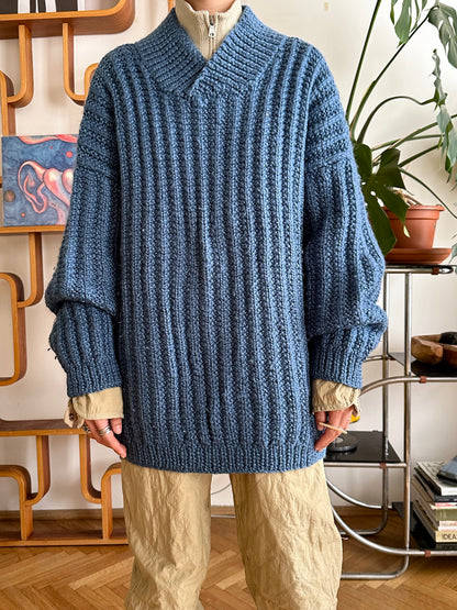 Handmade wool sweater in cloudy blue