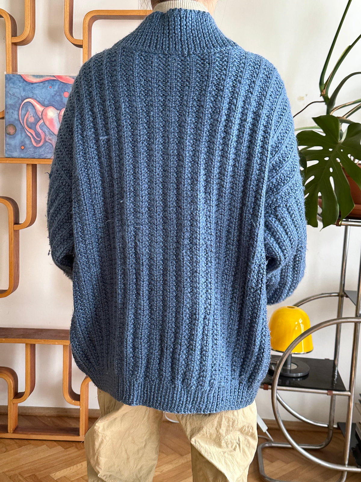 Handmade wool sweater in cloudy blue