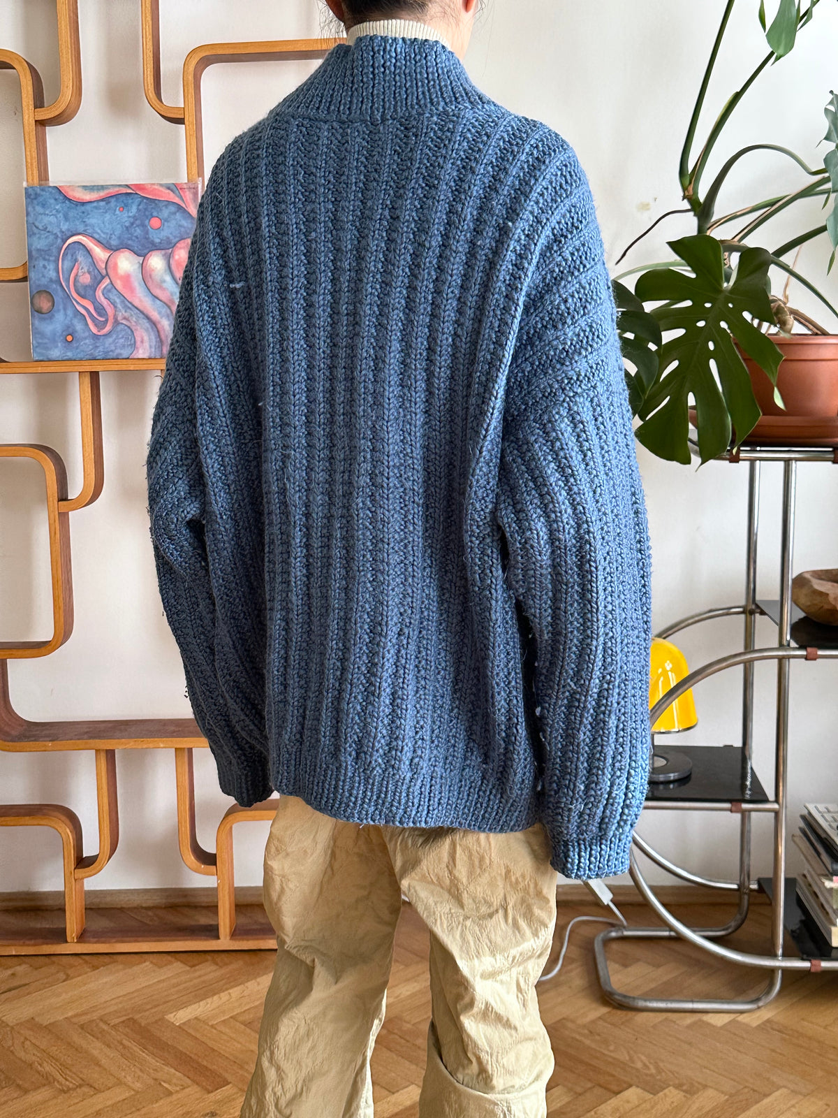 Handmade wool sweater in cloudy blue