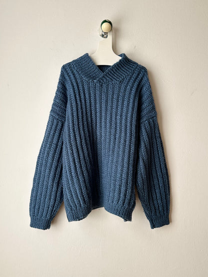 Handmade wool sweater in cloudy blue