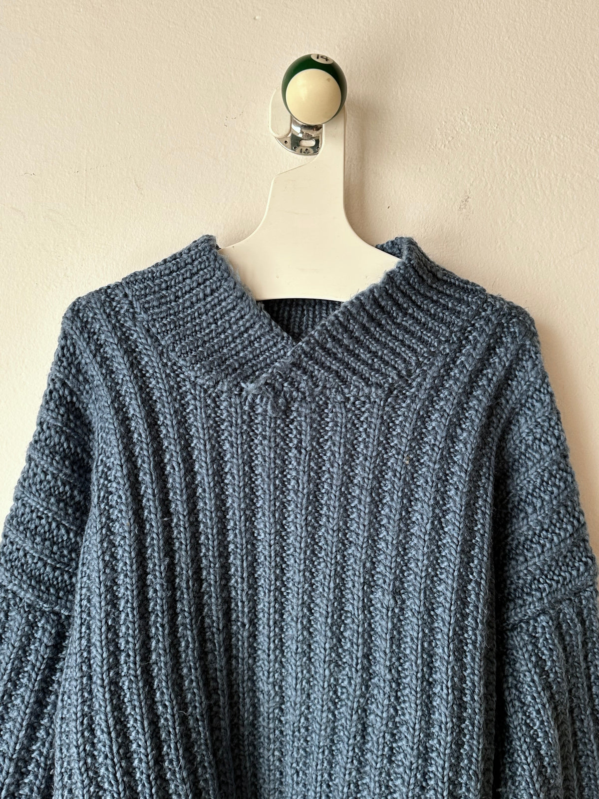 Handmade wool sweater in cloudy blue