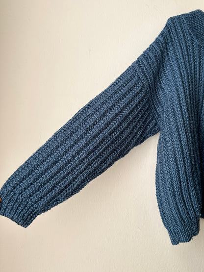 Handmade wool sweater in cloudy blue