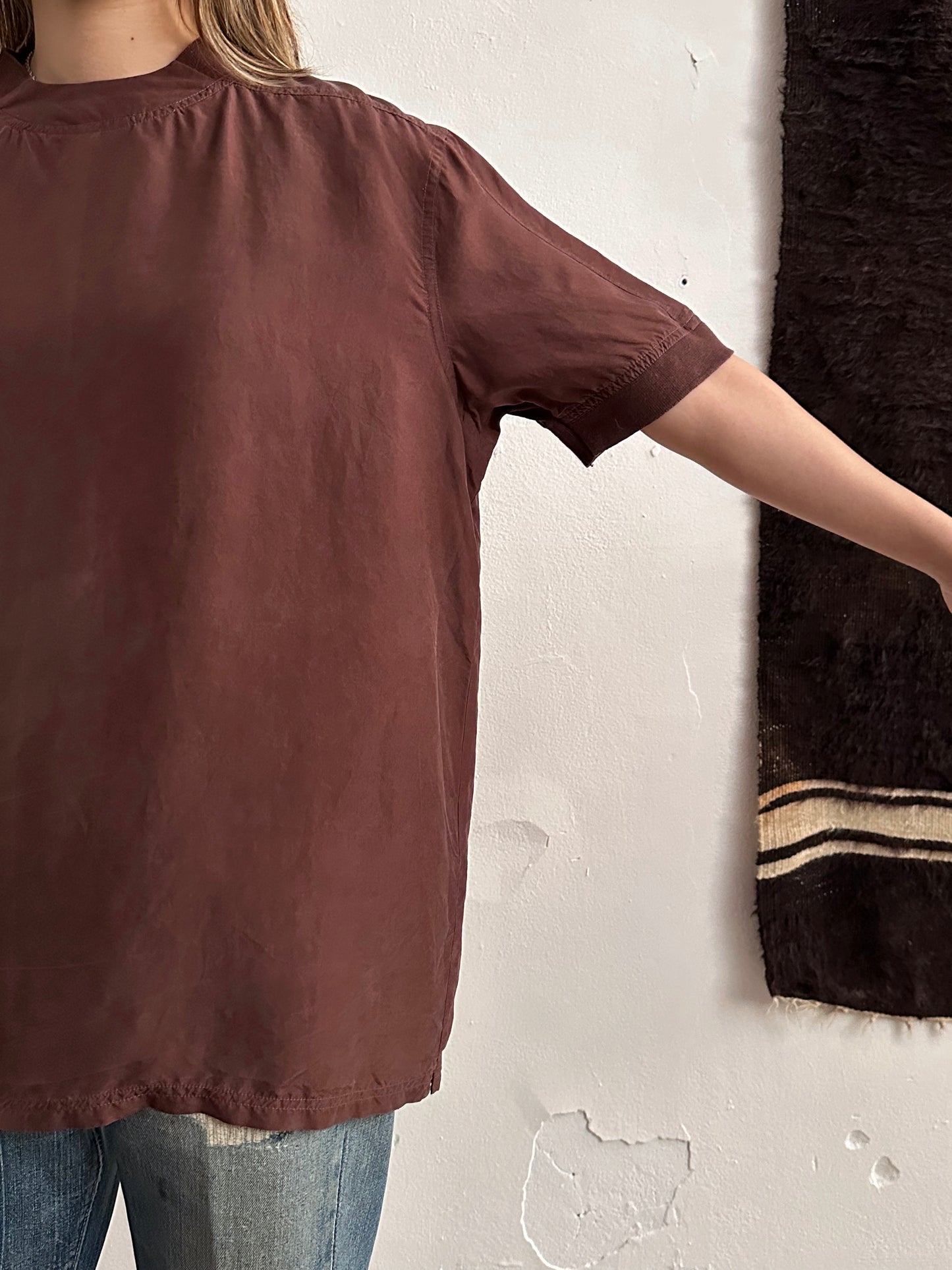90s Brown Silk top - XL