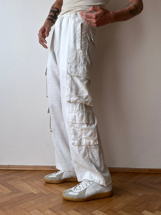 90's Linen Cargo pants 90年代 リネン カーゴパンツ Vintage Praha Prague Vintage store プラハ  古着屋 ユーロ古着  ヨーロッパ古着 イタリア Made in Italy