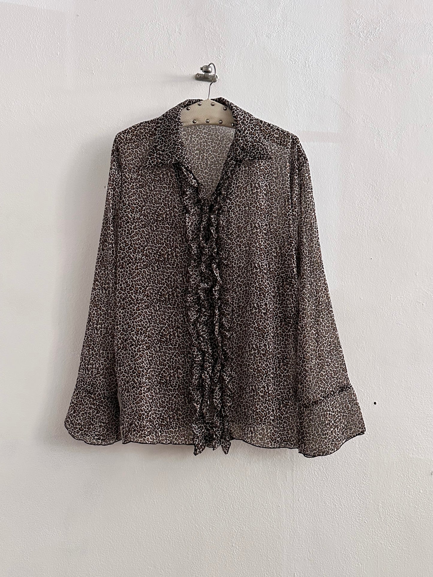 late 90s leopard sheer frill shirt