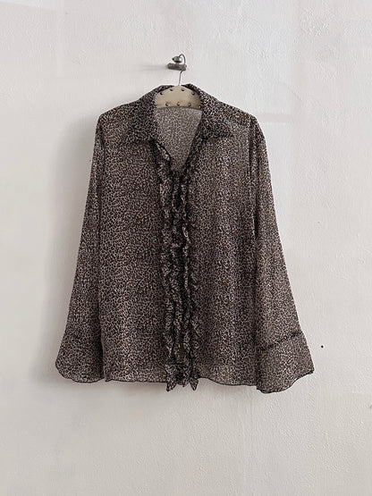 late 90s leopard sheer frill shirt