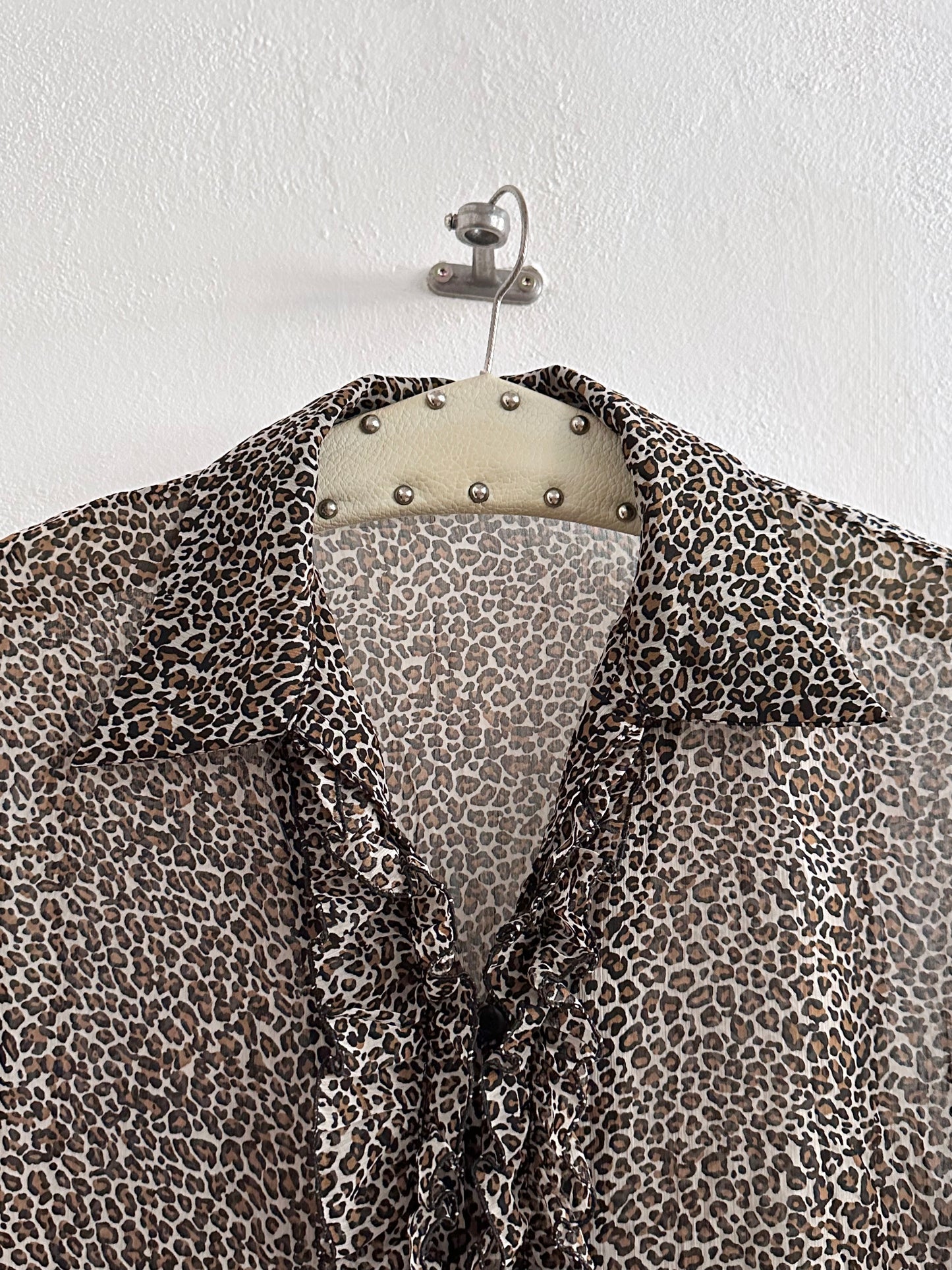 late 90s leopard sheer frill shirt