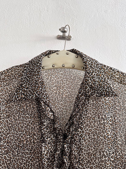 late 90s leopard sheer frill shirt