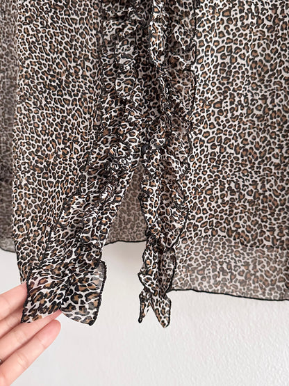 late 90s leopard sheer frill shirt