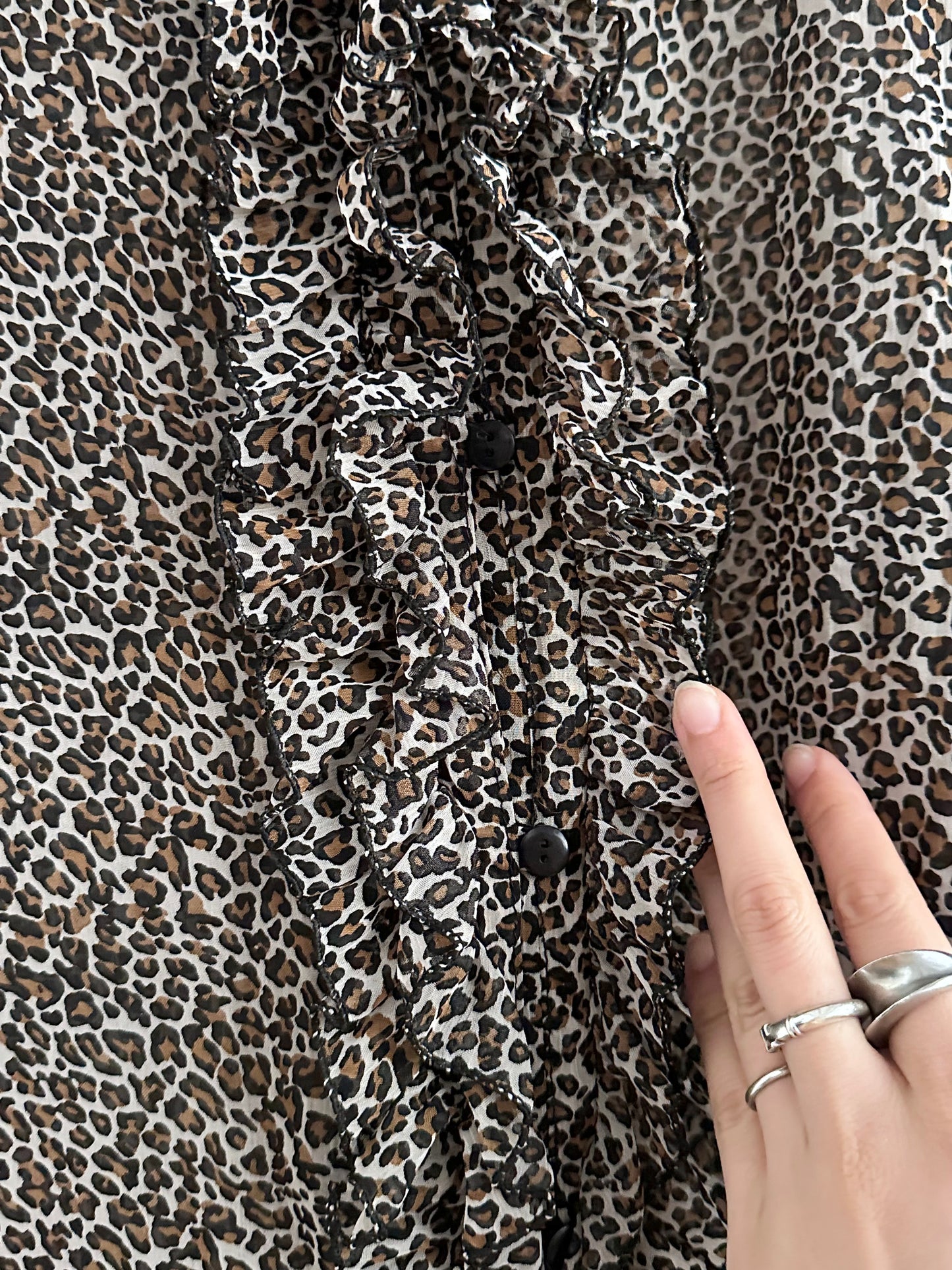 late 90s leopard sheer frill shirt