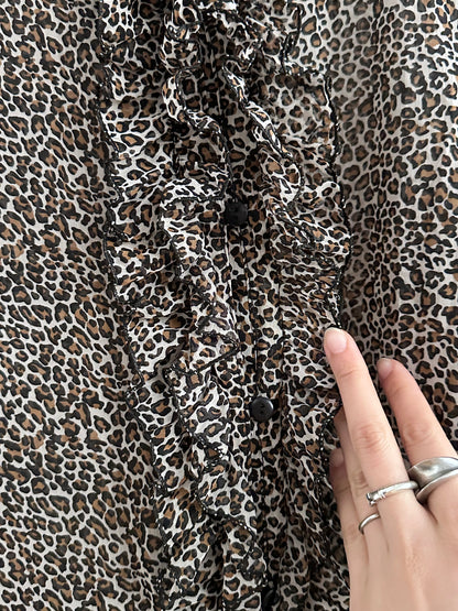 late 90s leopard sheer frill shirt