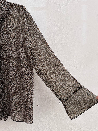 late 90s leopard sheer frill shirt